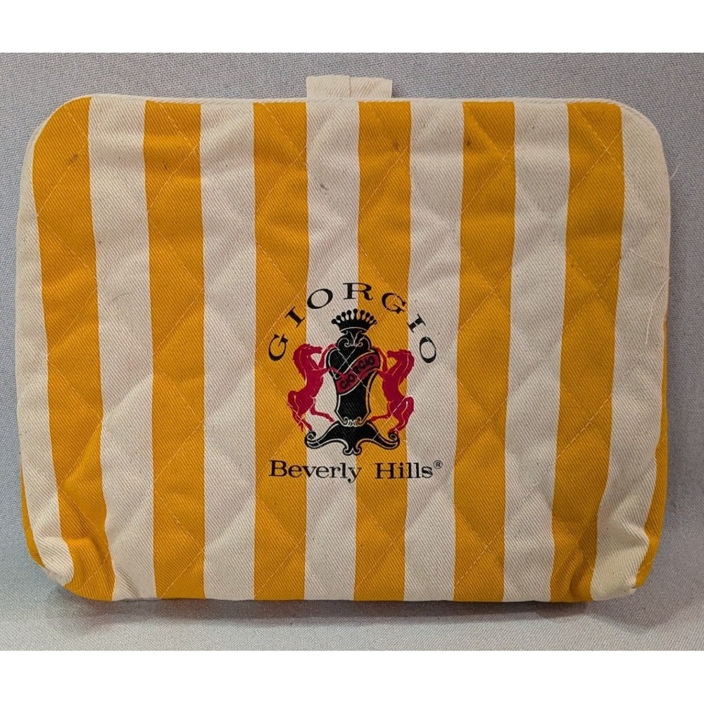 Giorgio Beverly Hills Travel Case Women OS Yellow Good Vintage Quilted Striped